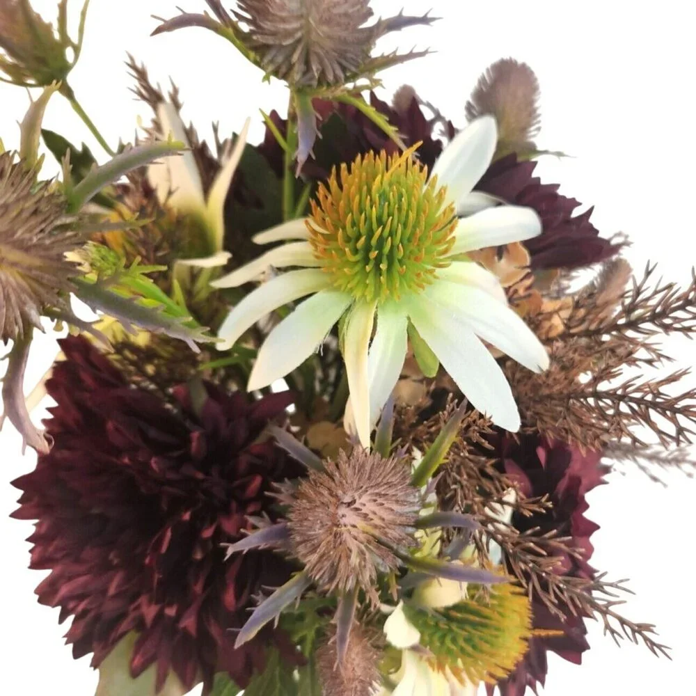 Purple and White Faux Flower Bouquet, Handtied Artificial Floral Arrangement, El